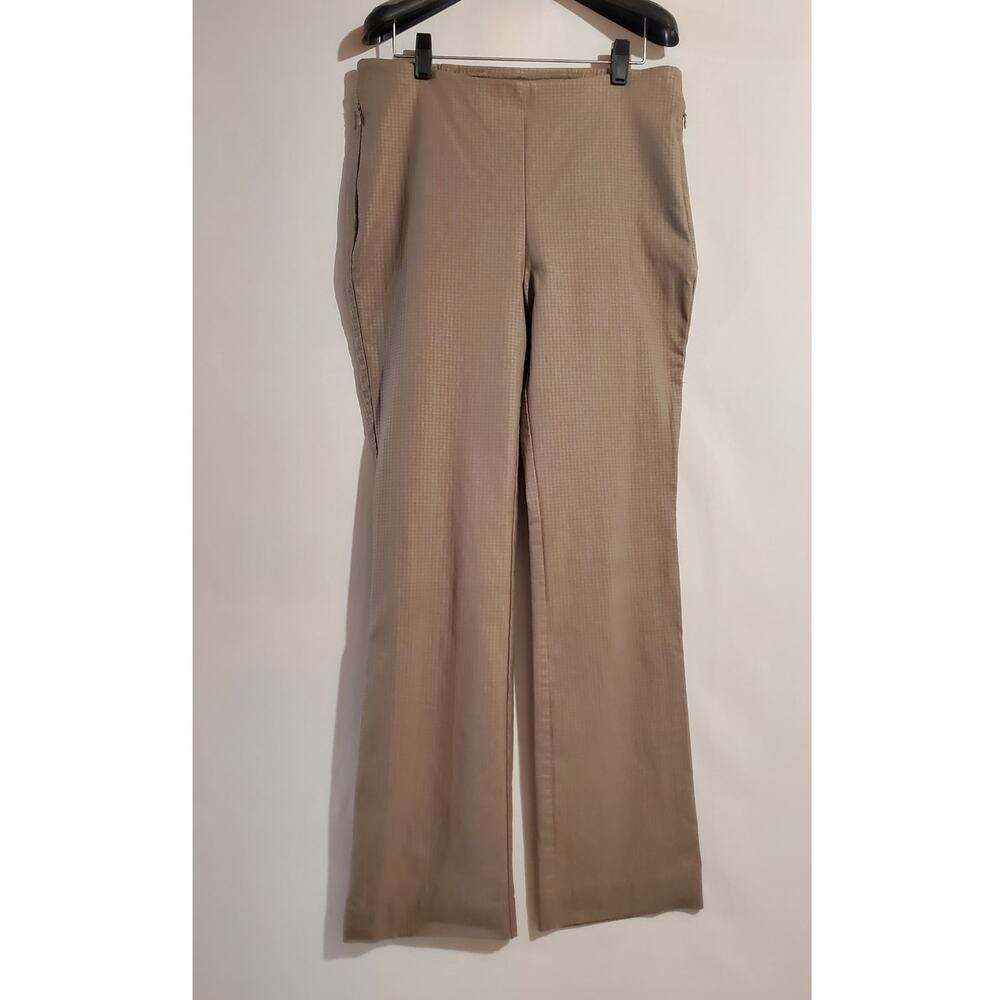 Chicos Gingham Check Pull-On Stretch Straight Leg Pants Size 1R M 8 Beige Office